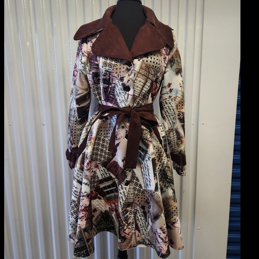 Samuel Dong Women's Brown/Pink Trench-Style Belted Coat Dress